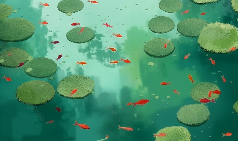 绿色夏天池塘里荷叶和一群锦鲤,插画/手绘图,插画/手绘图库,插画/手绘图下载,插画/手绘